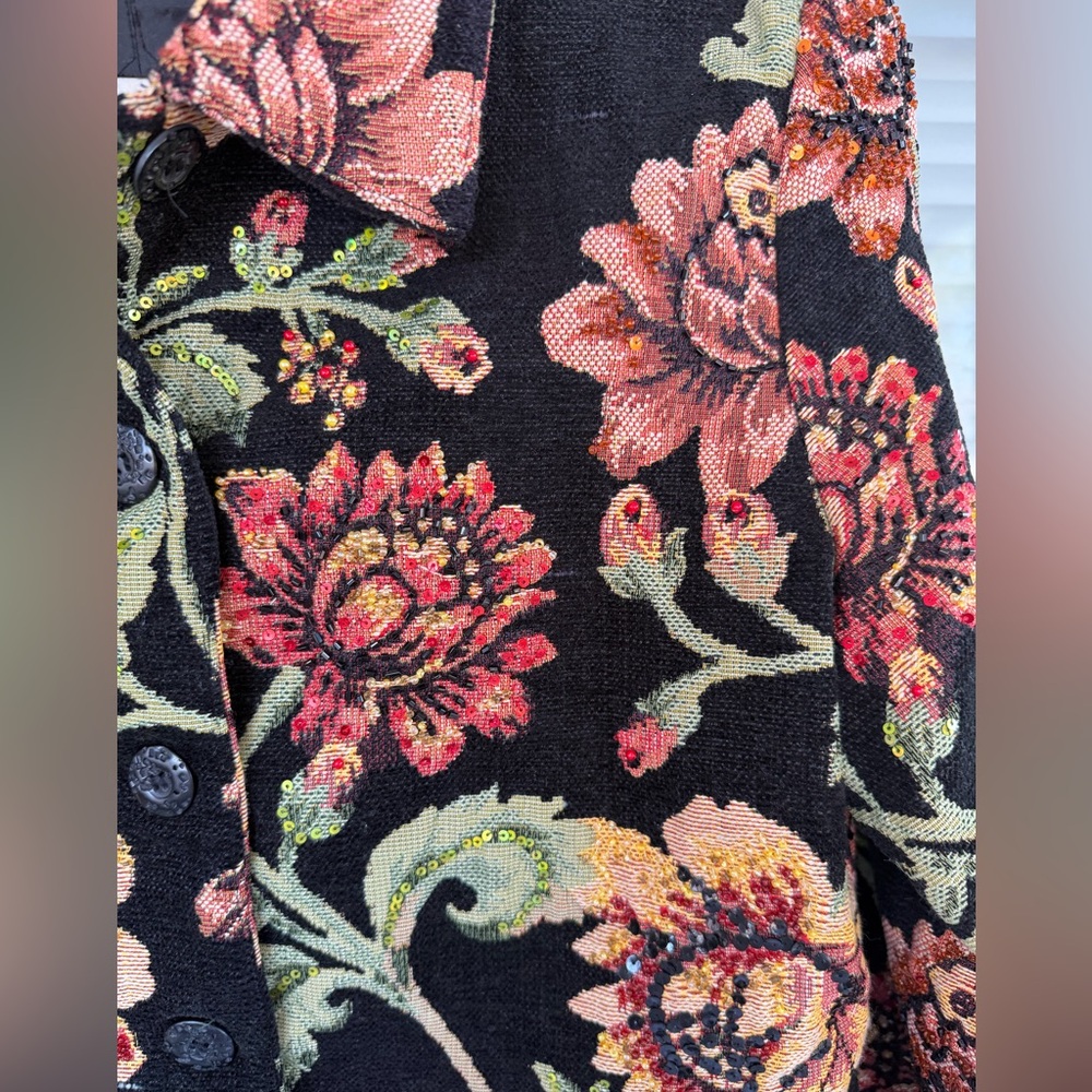 Anage Womens Floral Tapestry Jacket Black Multicolor Cotton - Picture 4 of 7